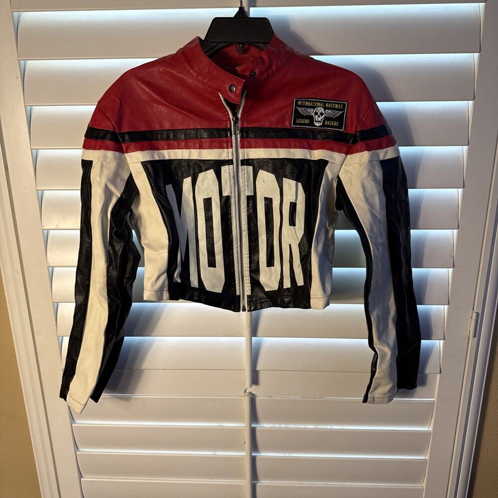 Rehab Lab "MOTOR" Cropped Faux Leather Racing Jacket - Size S